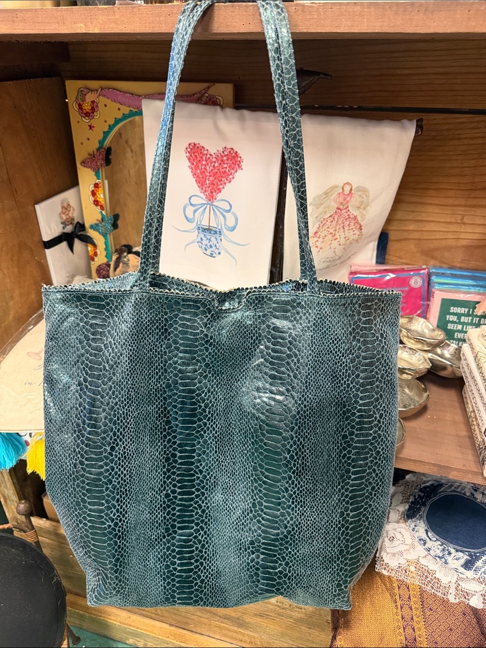 Carlos Falchi teal green  Faux Snake Tote Bag - Women Bags
